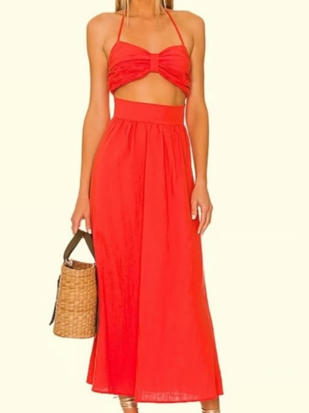 Boat Linen Dress (Orangy Red)